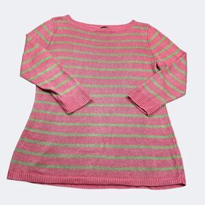 Talbots Linen Tunic Sweater Striped Coastal Casual Preppy Boatneck Pullover M